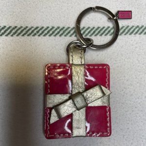 COACH PHOTO PINK PICTURE FRAME BOW LEATHER KEYCHAIN KEY RING FOB PURSE CHARM